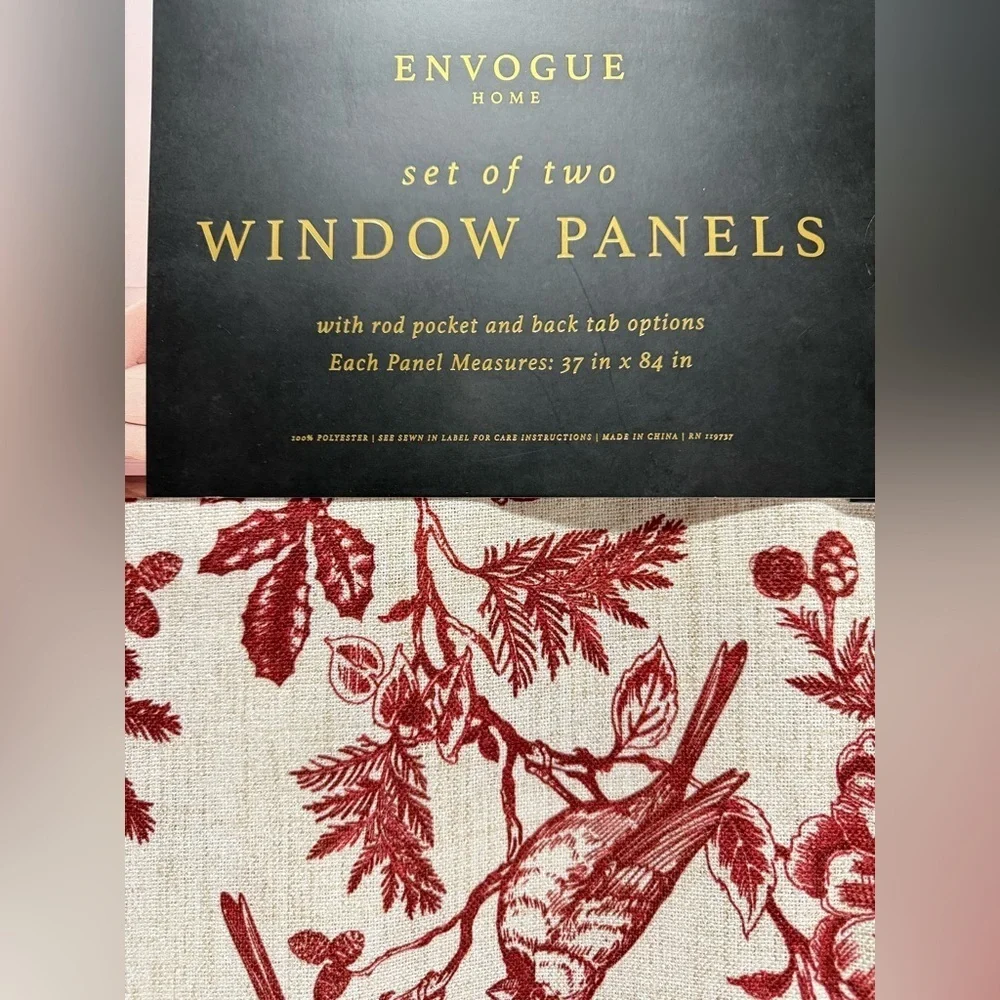EnVogue Cardinal Floral Winter Brick Red Polyester Curtain Panel Set 2pc 37